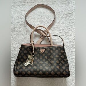 GUESS Monogram Brown and Pink Satchel